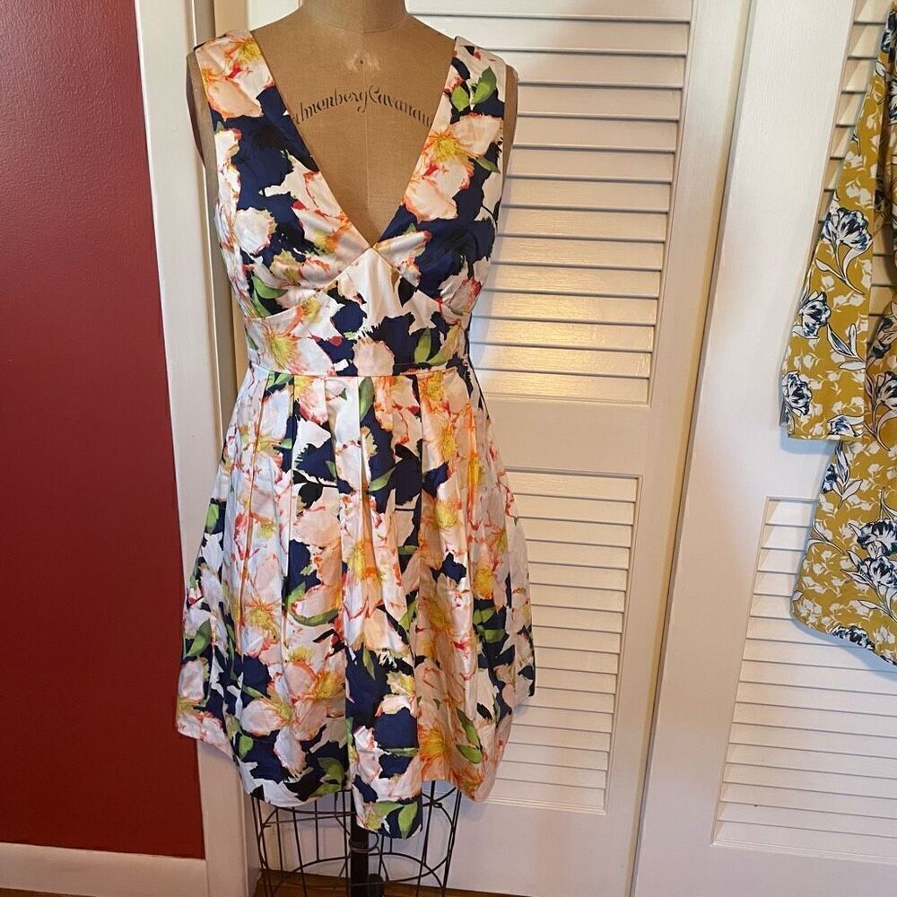 J CREW | blue floral v neck a line dress 0